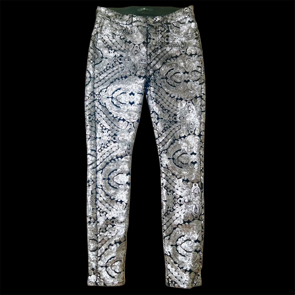 7 For All Mankind Gold/Silver Sequin Jeans / Pants - Size 25 - Picture 3 of 15